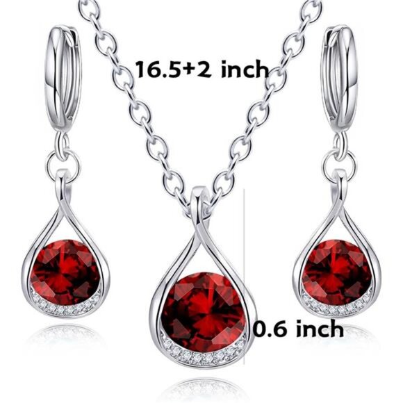 Simplicity Red CZ Teardrop Jewelry Set–Necklace and Earrings Set Evening or Work - Picture 7 of 7